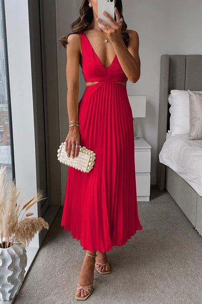 Judy - Elegant pleated evening midi dress for women