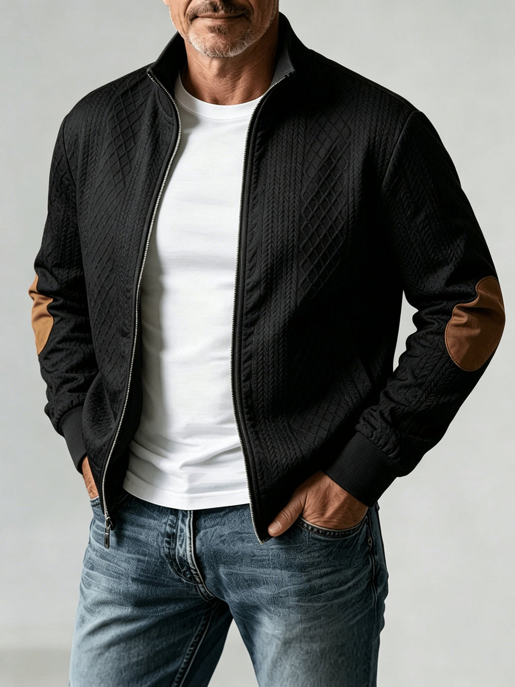 Men's Diamond Jacquard Knit Baseball Jacket