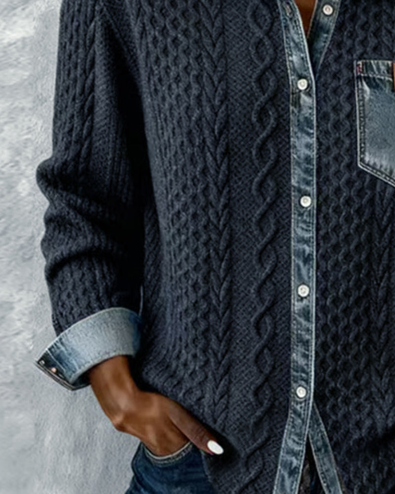 Molly - Long-Sleeve Shirt with Denim Patchwork