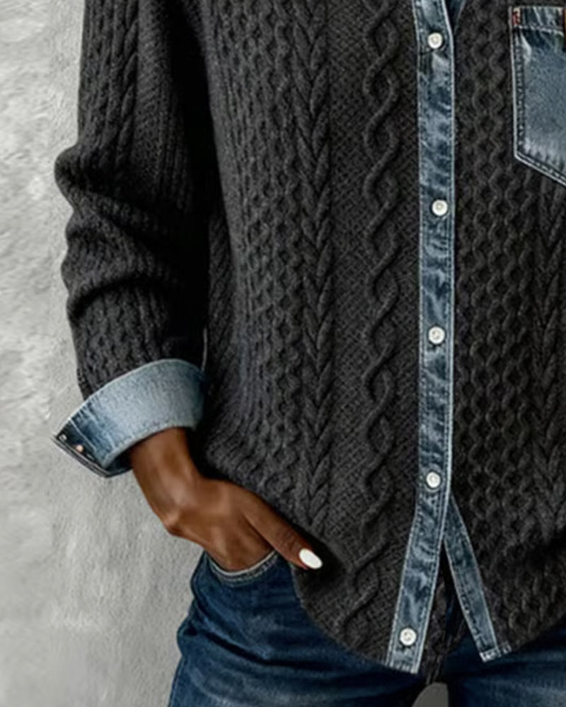 Molly - Long-Sleeve Shirt with Denim Patchwork