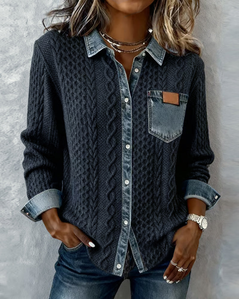 Molly - Long-Sleeve Shirt with Denim Patchwork