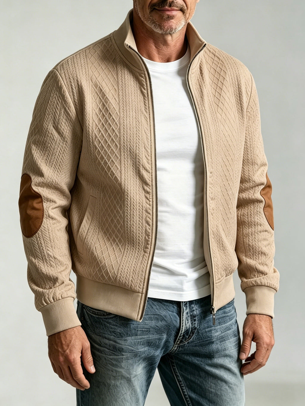 Men's Diamond Jacquard Knit Baseball Jacket