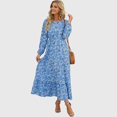Chelsea - Floral Print Wrap Maxi Dress with Long Sleeves