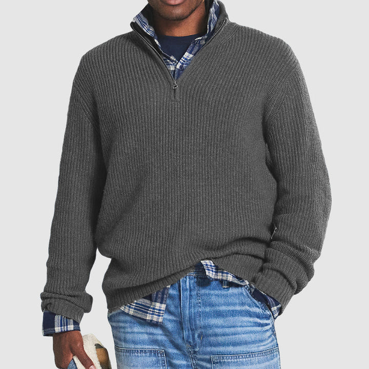 Men's Quarter-Zip Sweater – Ribbed Knit with Regular Fit for Autumn and Winter
