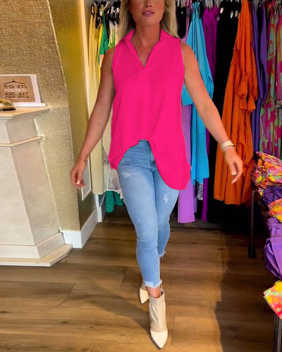 Jodie - Sleeveless Top with Ruffles and Lapels