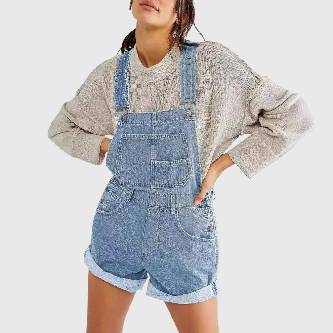 Rina - Vintage Adjustable Denim Overall Shorts