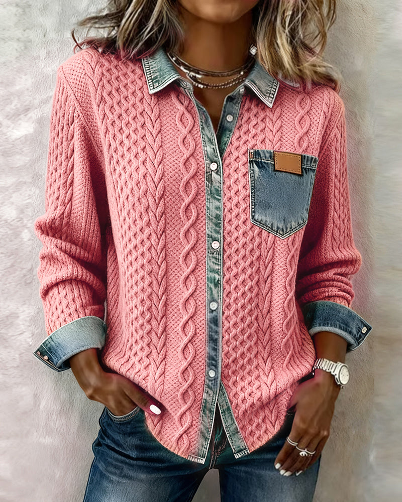 Molly - Long-Sleeve Shirt with Denim Patchwork