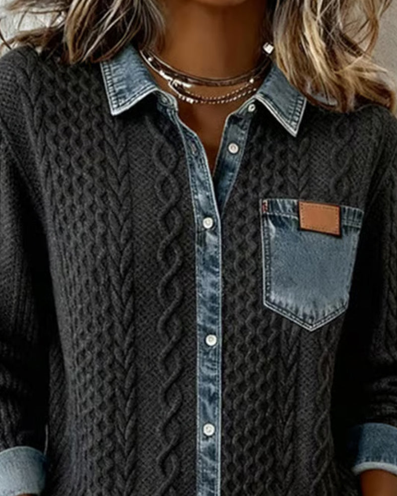 Molly - Long-Sleeve Shirt with Denim Patchwork