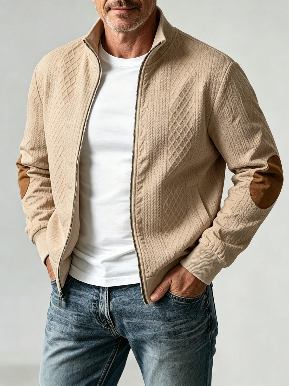 Men's Diamond Jacquard Knit Baseball Jacket