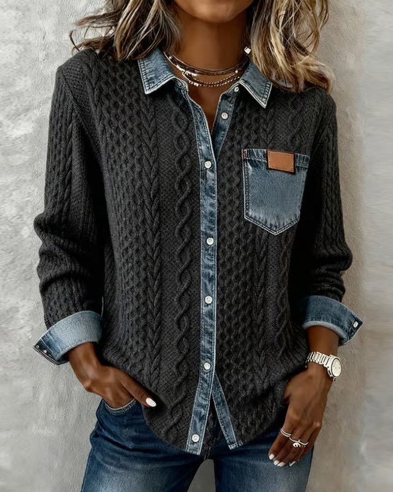 Molly - Long-Sleeve Shirt with Denim Patchwork
