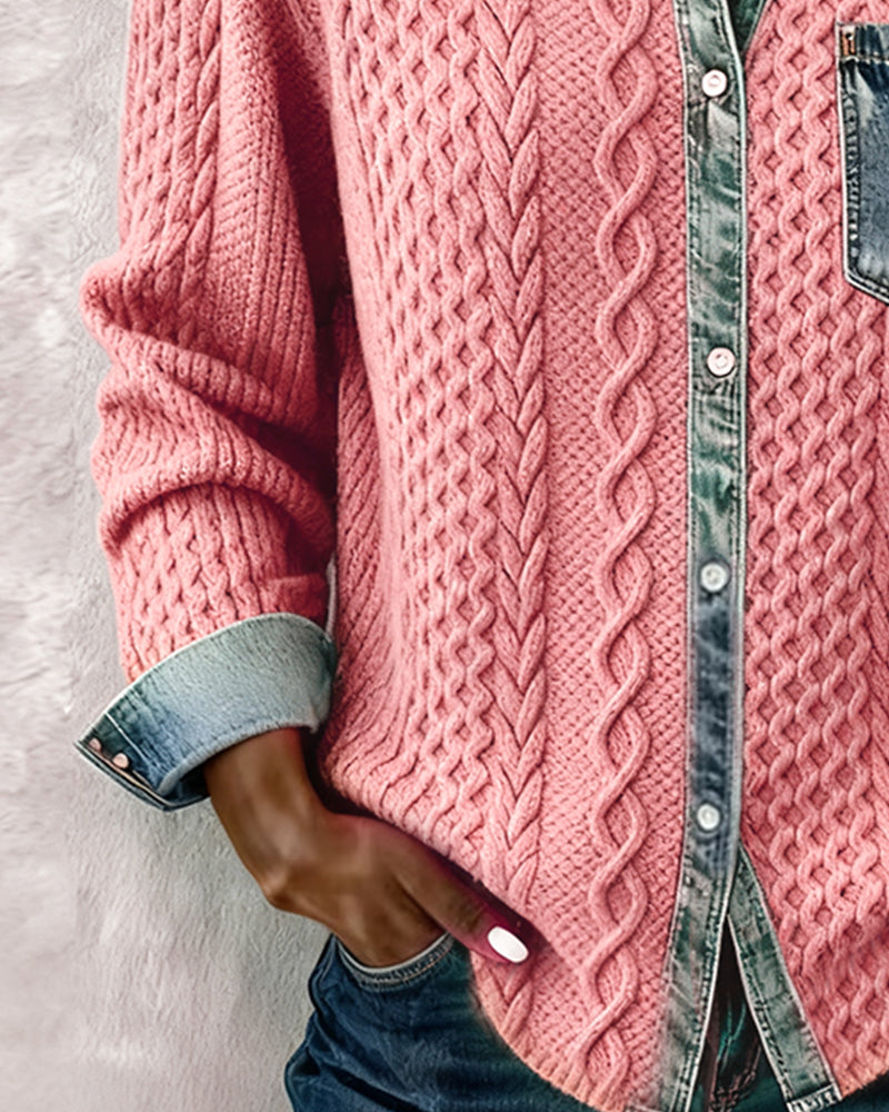 Molly - Long-Sleeve Shirt with Denim Patchwork