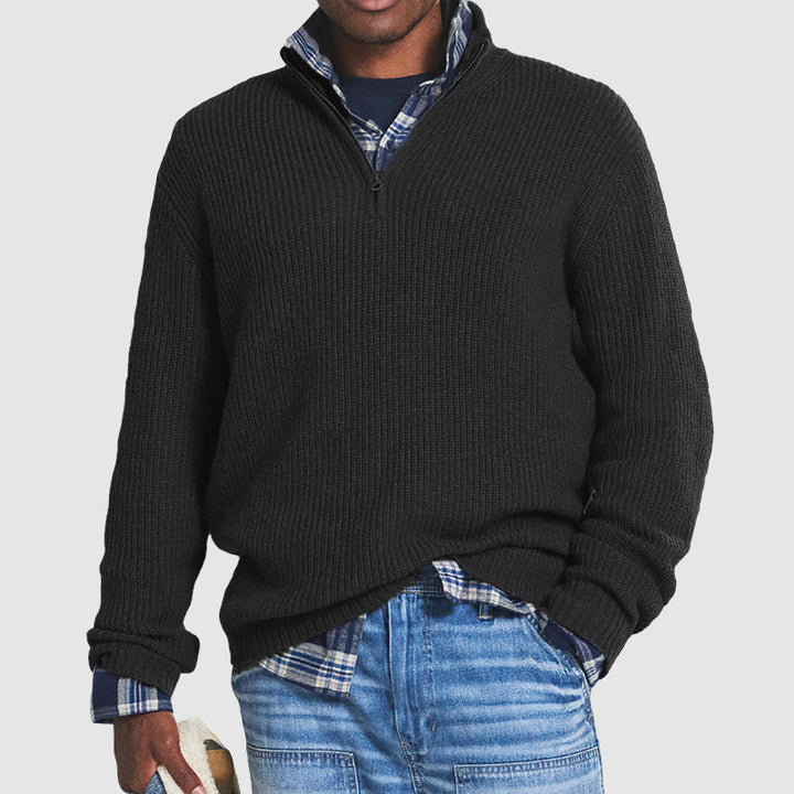 Men's Quarter-Zip Sweater – Ribbed Knit with Regular Fit for Autumn and Winter
