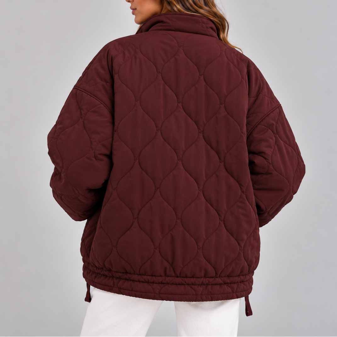 Women's Oversized Quilted Puffer Jacket – High Neck Zip Up Coat