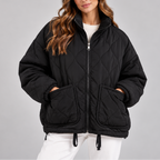 Women's Oversized Quilted Puffer Jacket – High Neck Zip Up Coat