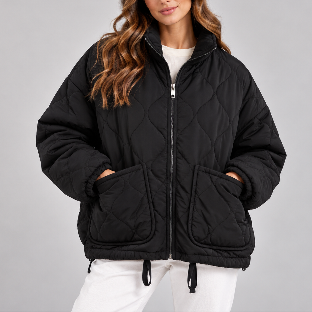 Women's Oversized Quilted Puffer Jacket – High Neck Zip Up Coat