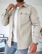 Men's Casual Shirt Jacket with Button Front and Chest Pockets