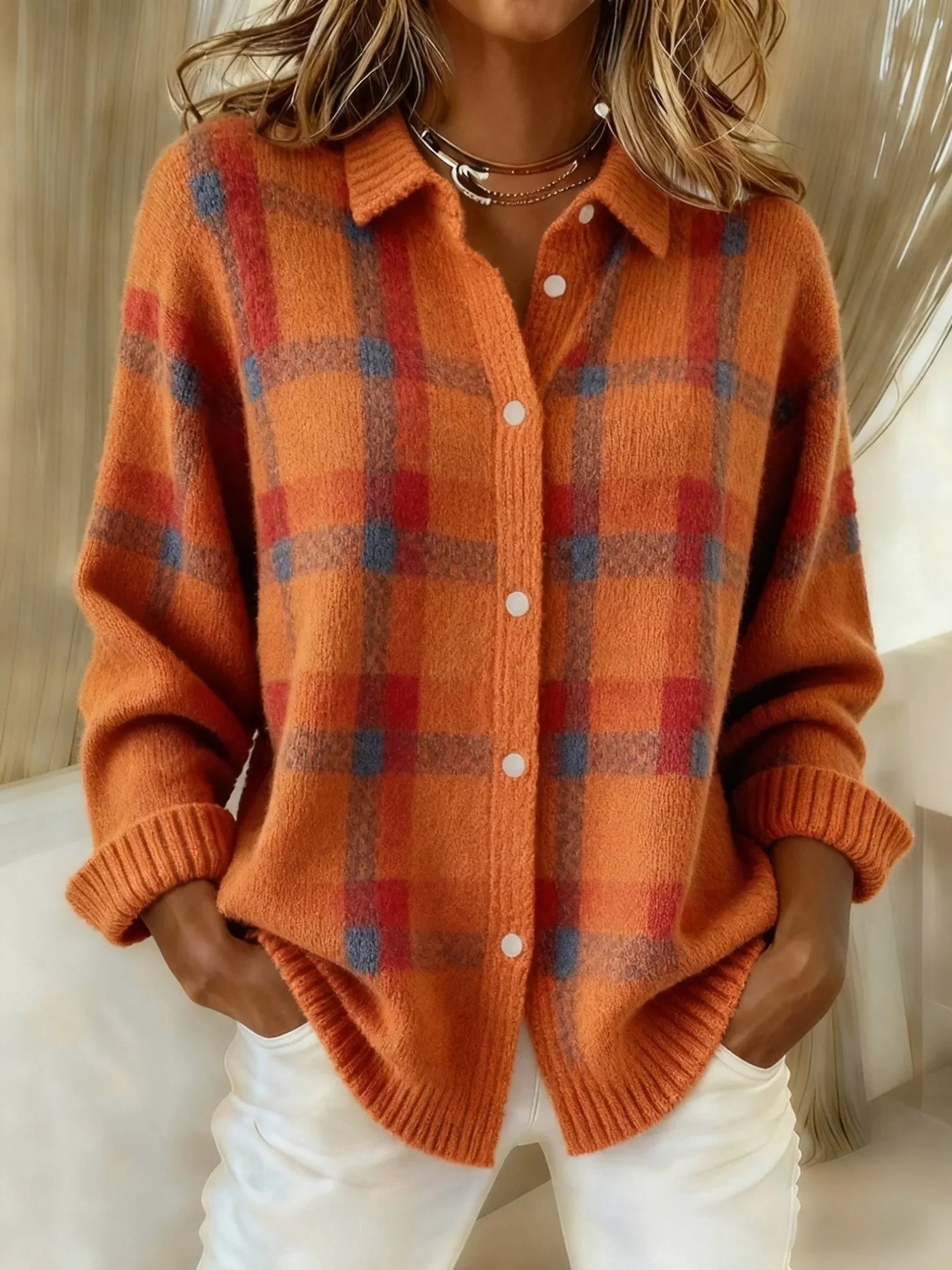 Casual Contrast Retro Plaid Sweater