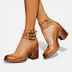 Women’s Cut Out Ankle Boots – Triple Buckle Block Heel Shoes