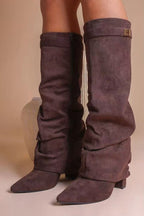 Women's Suede Knee-High Block Heel Boots