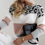 Women's Soft Color-Block Leopard Print Sweater