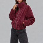 Women's Oversized Suede Bomber Jacket | Zip Up Vintage Jacket