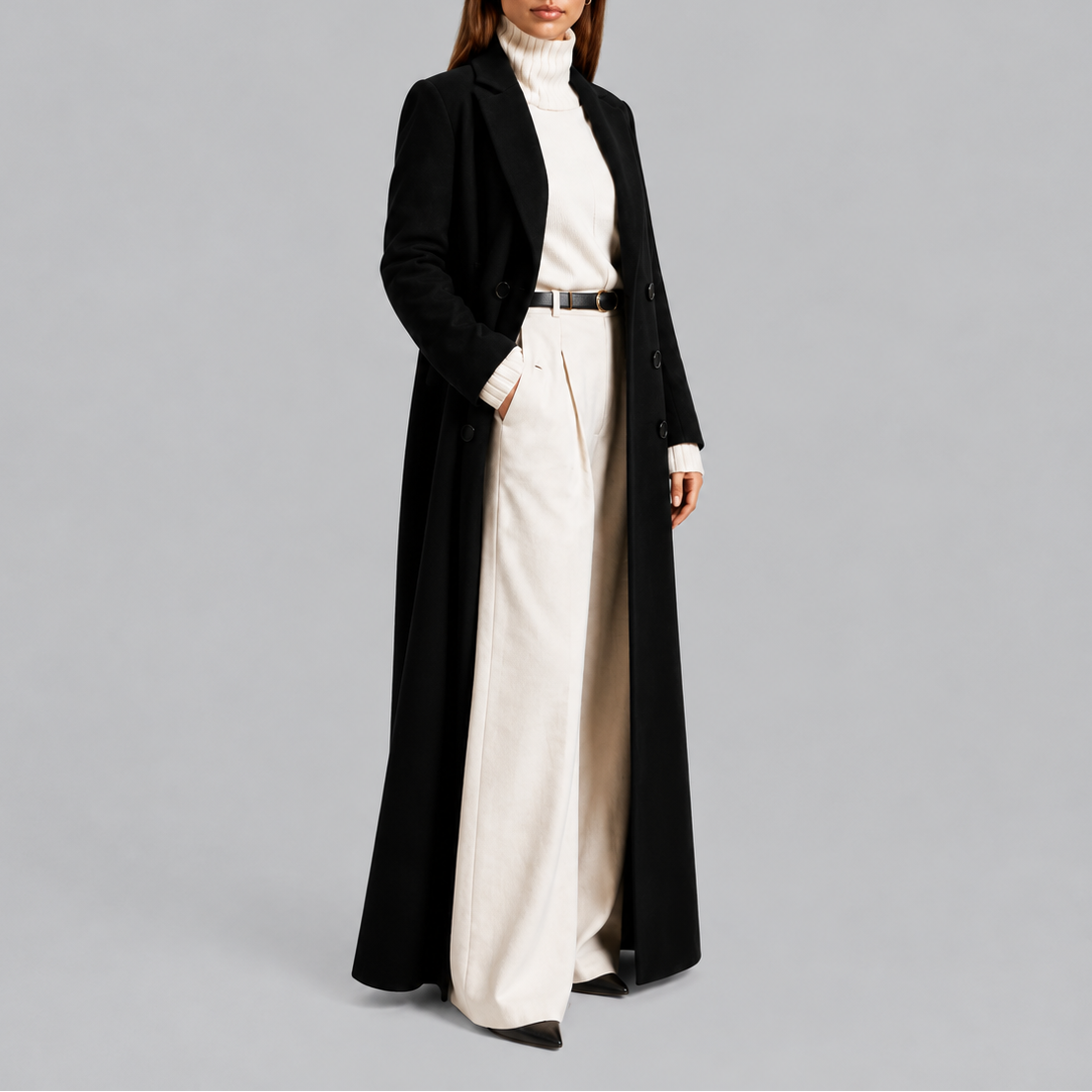Women’s Longline Double-Breasted Coat Warm Winter Overcoat