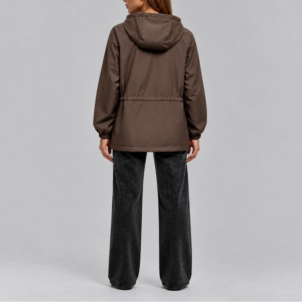 Women’s Waterproof Hooded Jacket with Adjustable Drawstring Waist
