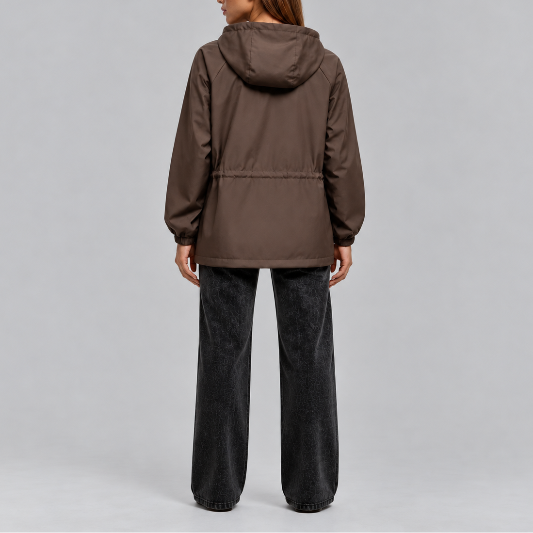 Women’s Waterproof Hooded Jacket with Adjustable Drawstring Waist
