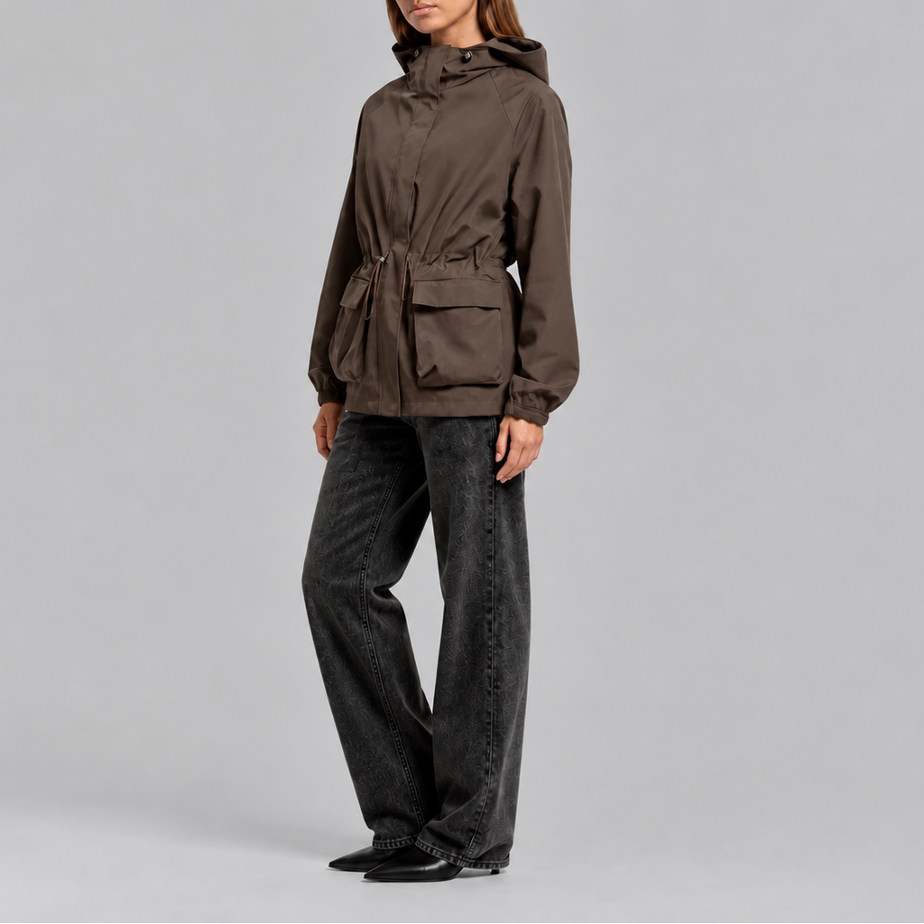 Women’s Waterproof Hooded Jacket with Adjustable Drawstring Waist