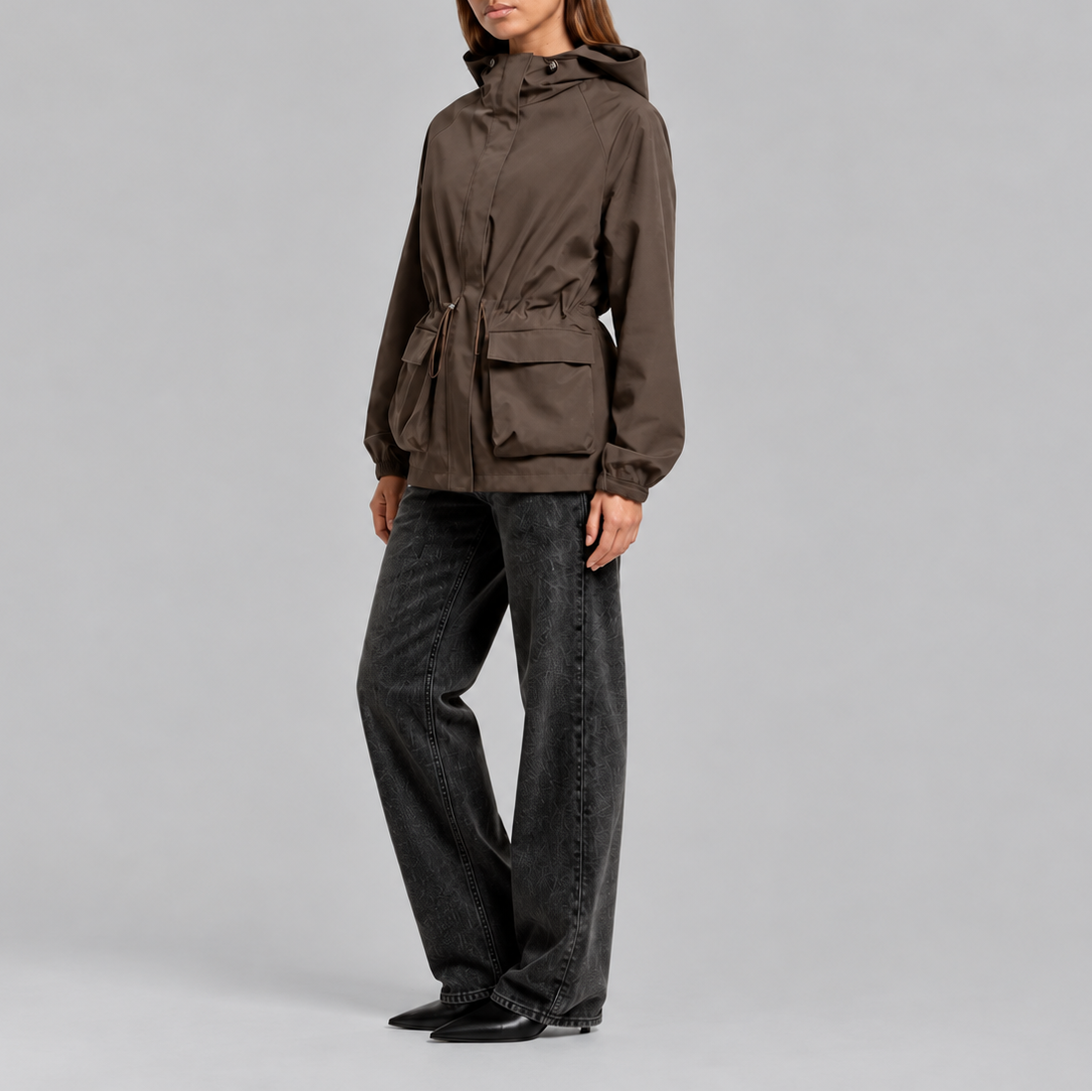 Women’s Waterproof Hooded Jacket with Adjustable Drawstring Waist