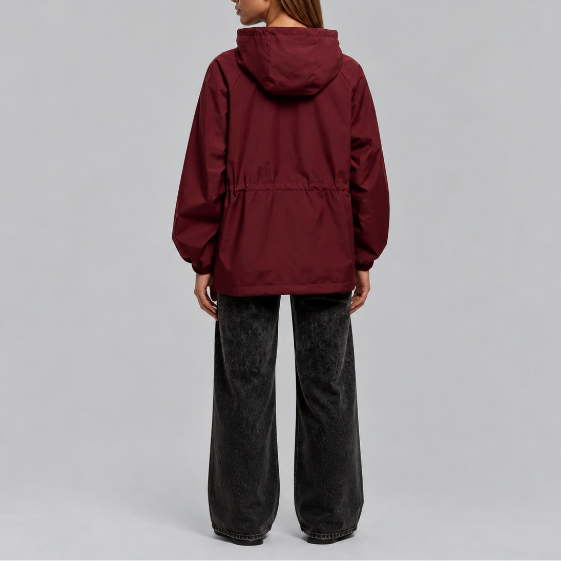 Women’s Waterproof Hooded Jacket with Adjustable Drawstring Waist