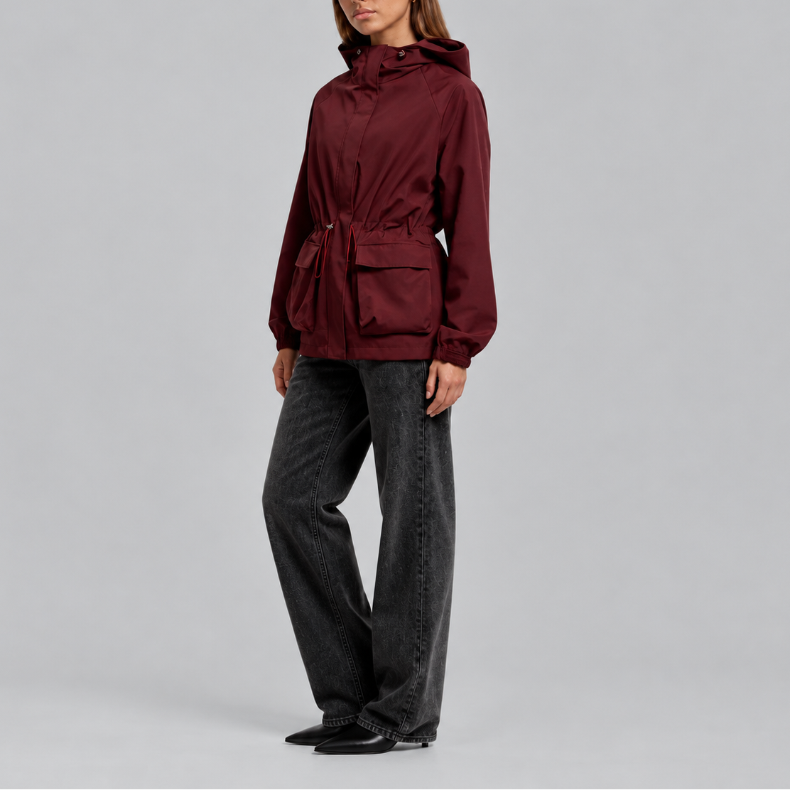 Women’s Waterproof Hooded Jacket with Adjustable Drawstring Waist
