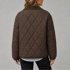 Women's Diamond Quilted Jacket with Corduroy Collar and Pockets