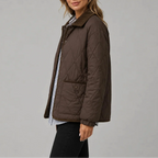 Women's Diamond Quilted Jacket with Corduroy Collar and Pockets