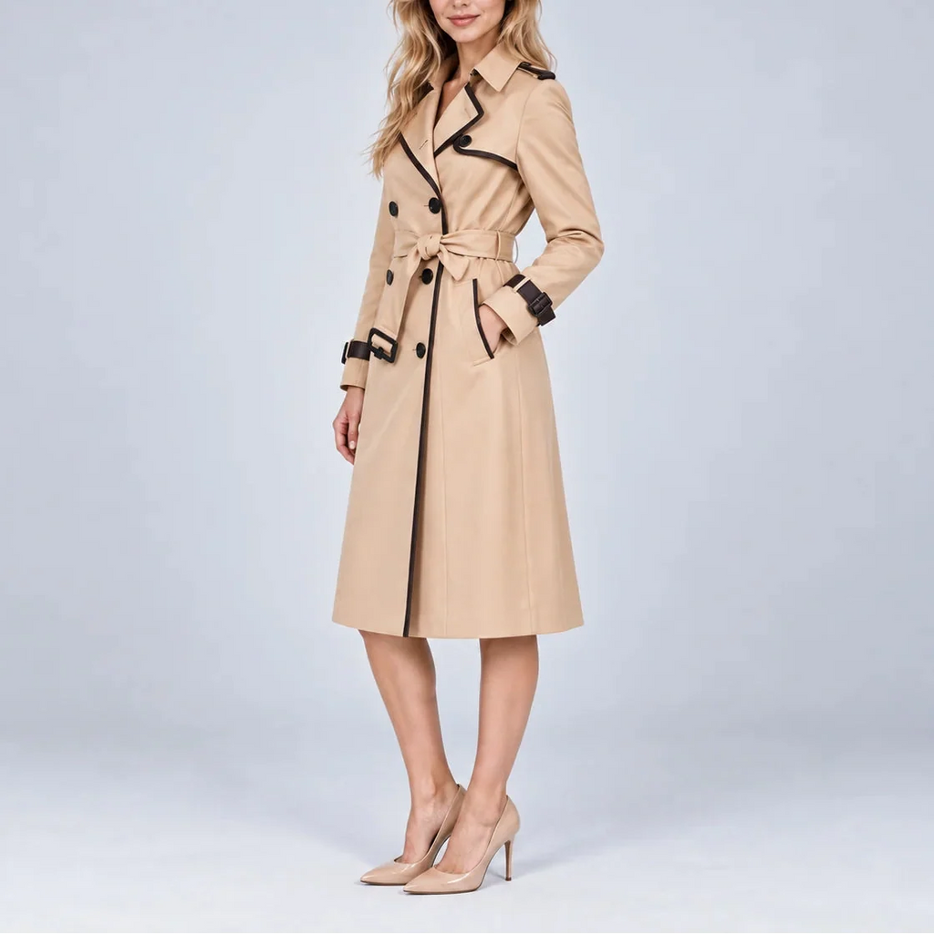 Women's Long Double Breasted Belted Trench Coat – Classic Fit