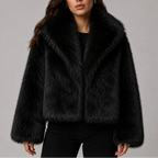 Women’s Cropped Faux Fur Jacket with Oversized Collar