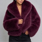 Women’s Cropped Faux Fur Jacket with Oversized Collar