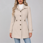 Women's Overcoat with Button Front and Fitted Waist