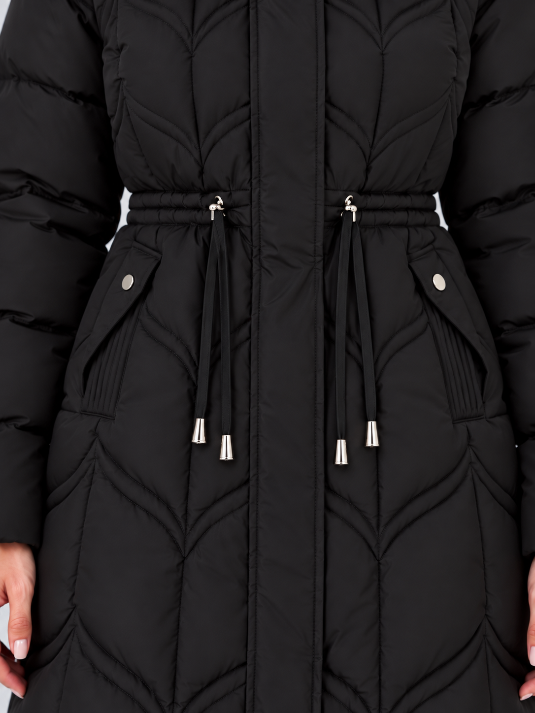 Women’s Faux Fur Hooded Puffer Coat – Quilted Drawstring Winter Parka Jacket