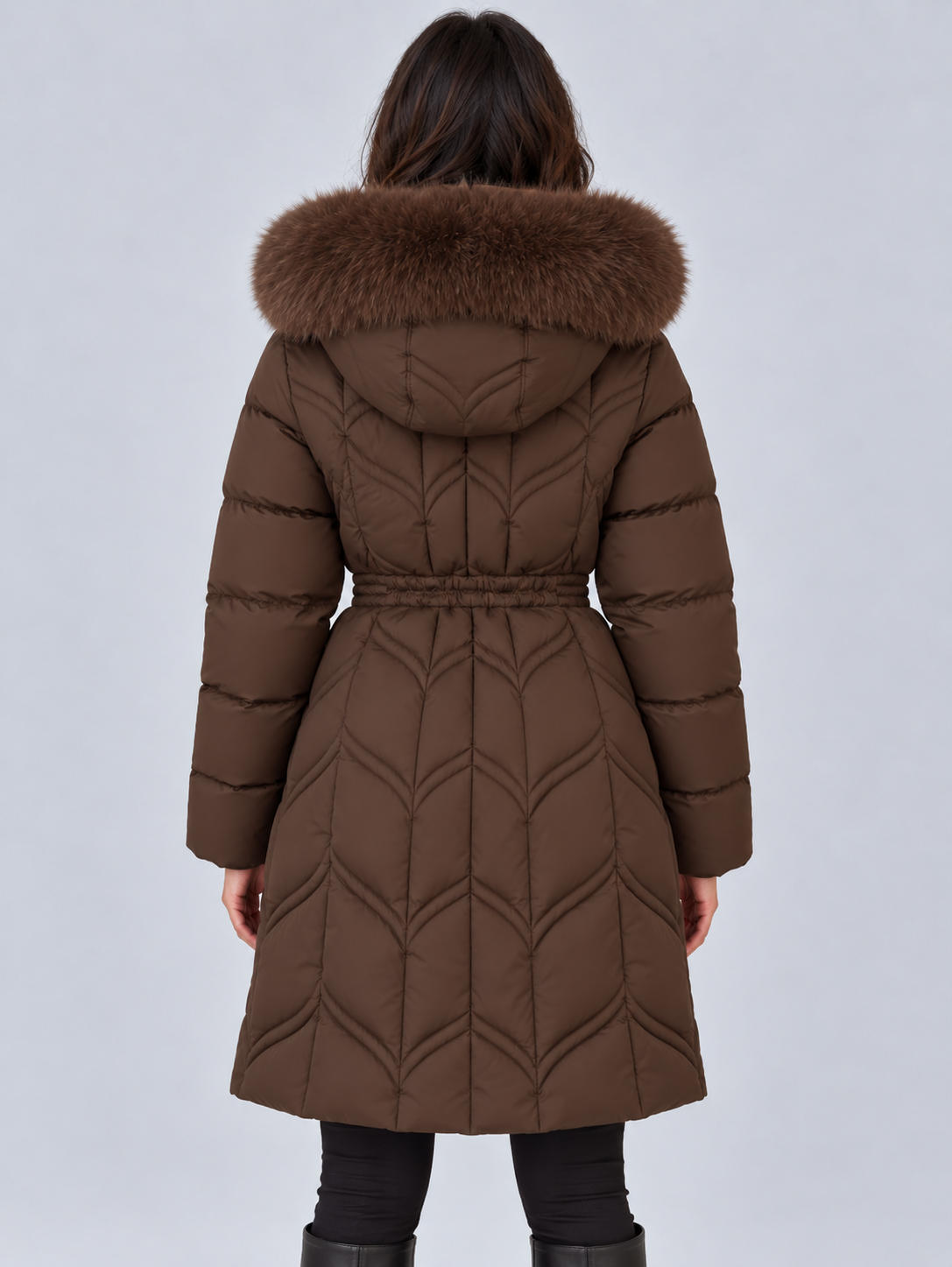 Women’s Faux Fur Hooded Puffer Coat – Quilted Drawstring Winter Parka Jacket