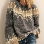 Cosy Nordic-Style Fair Isle Knit Sweater with Patterned Yoke