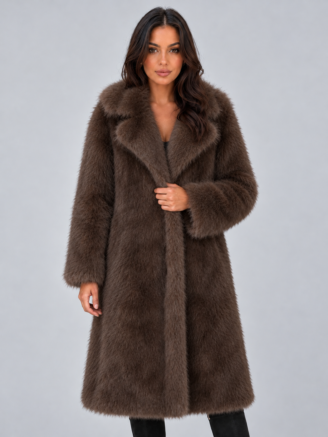 Women’s Faux Fur Long Coat – Oversized Plush Winter Jacket
