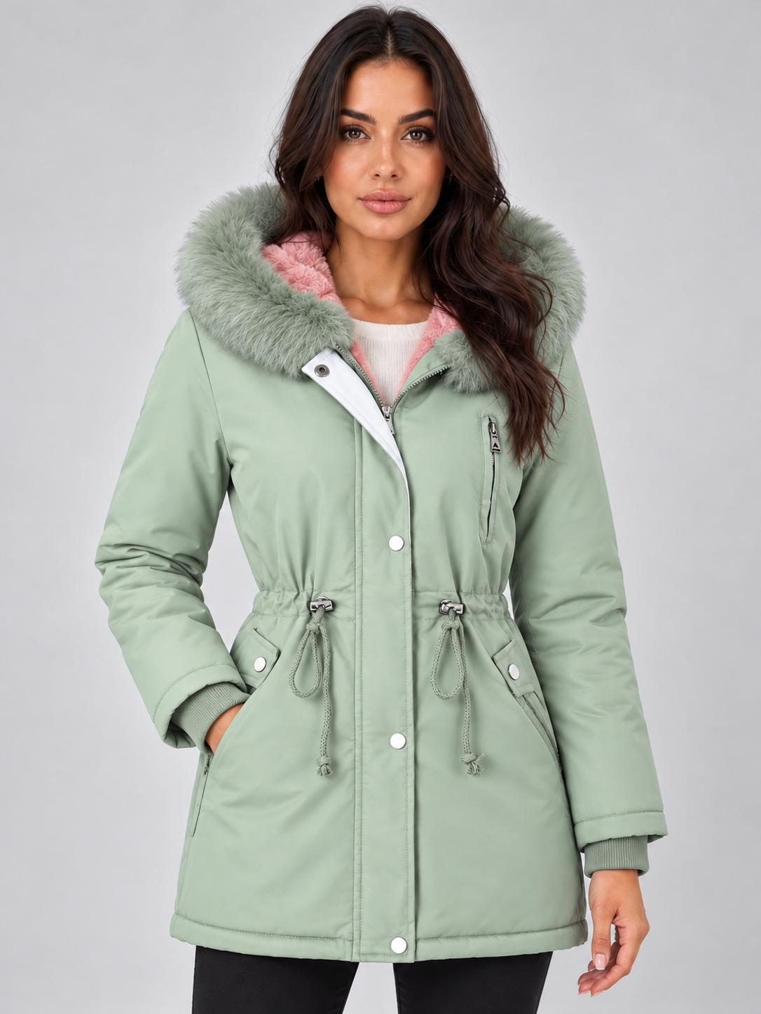 Women’s Fleece Lined Winter Parka – Faux Fur Hooded Coat