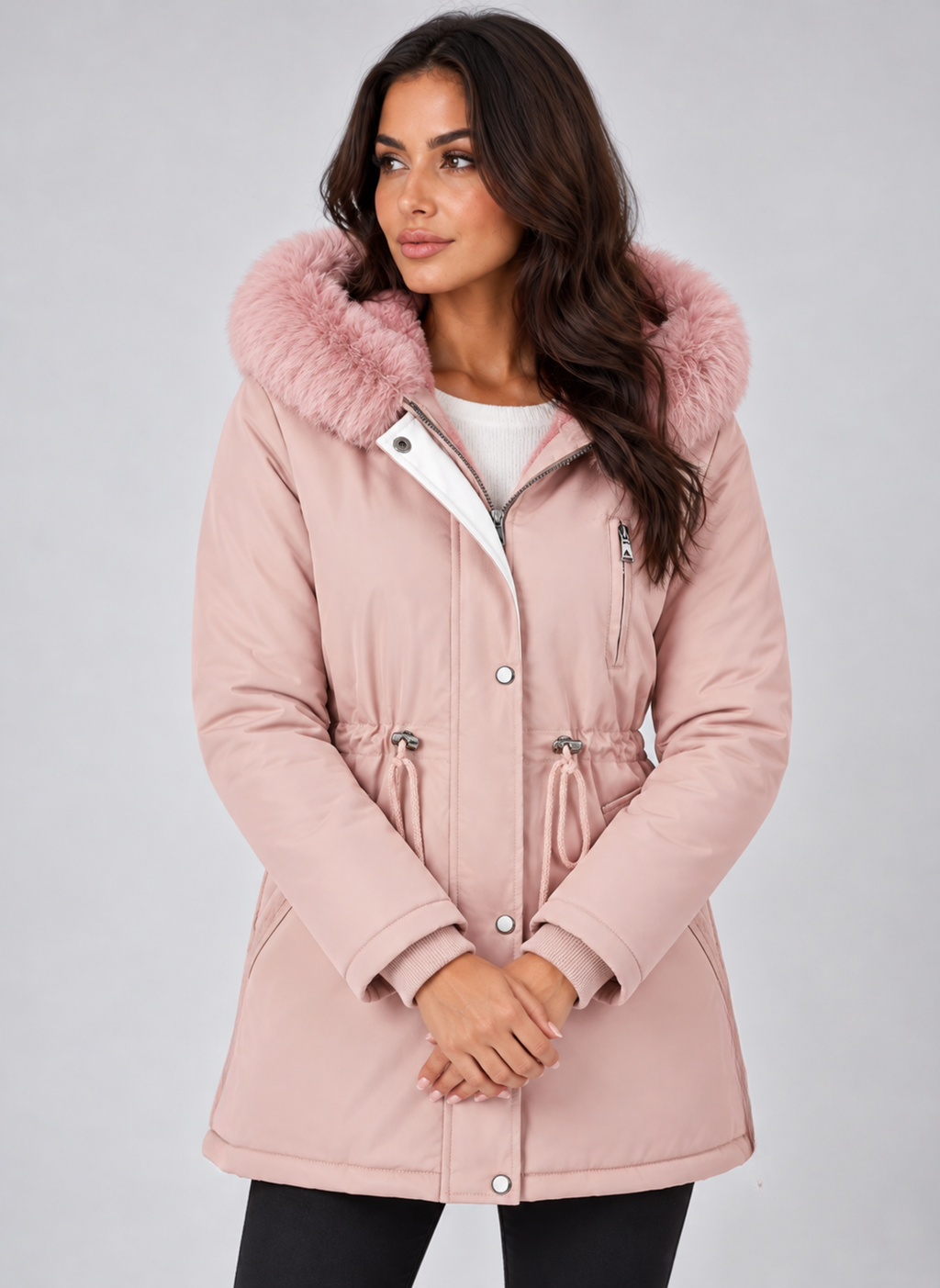 Women’s Fleece Lined Winter Parka – Faux Fur Hooded Coat