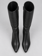 Women’s Knee High Leather Look Boots – Pointed Toe Block Heel