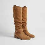 Women’s Knee High Suede Look Boots – Slouch Low Heel Boots