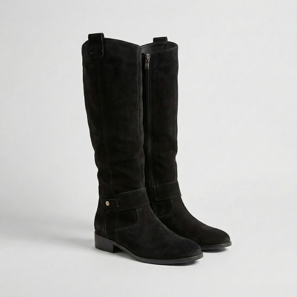 Women’s Knee High Suede Look Boots – Slouch Low Heel Boots