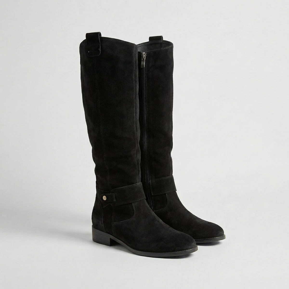 Women’s Knee High Suede Look Boots – Slouch Low Heel Boots