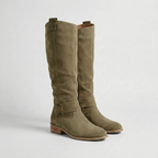 Women’s Knee High Suede Look Boots – Slouch Low Heel Boots