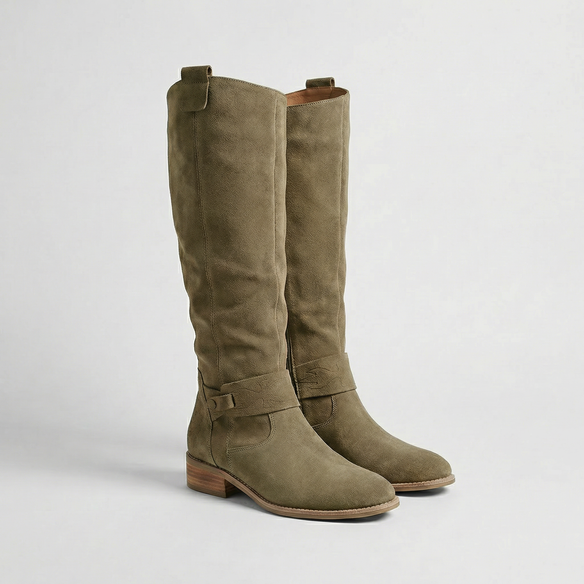 Women’s Knee High Suede Look Boots – Slouch Low Heel Boots